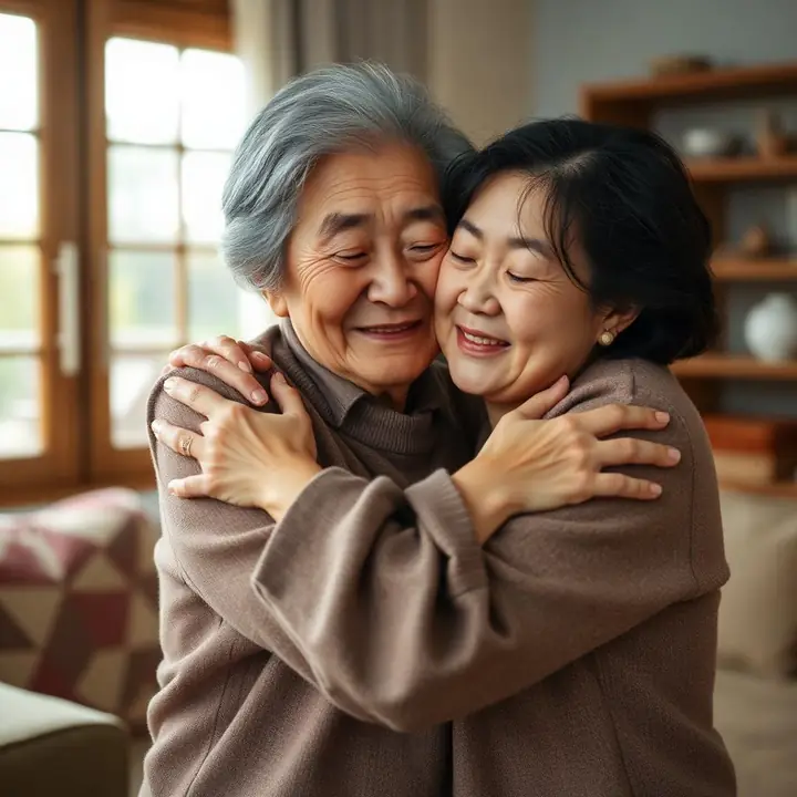 고마움을 전하는 부모님과 딸